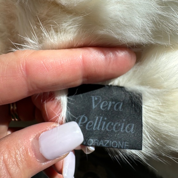 Grey Denim Jacket with White Rabbit Fur lining and White-Grey Goat Fur Collar - Picture 6 of 9